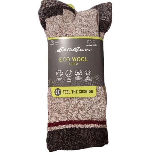 EDDIE BAUER SOCKS NWT SET OF THREE ECO WOOL CREW HEIGHT FOR MEN SHOE SIZE 6 - 12 - Picture 1 of 7